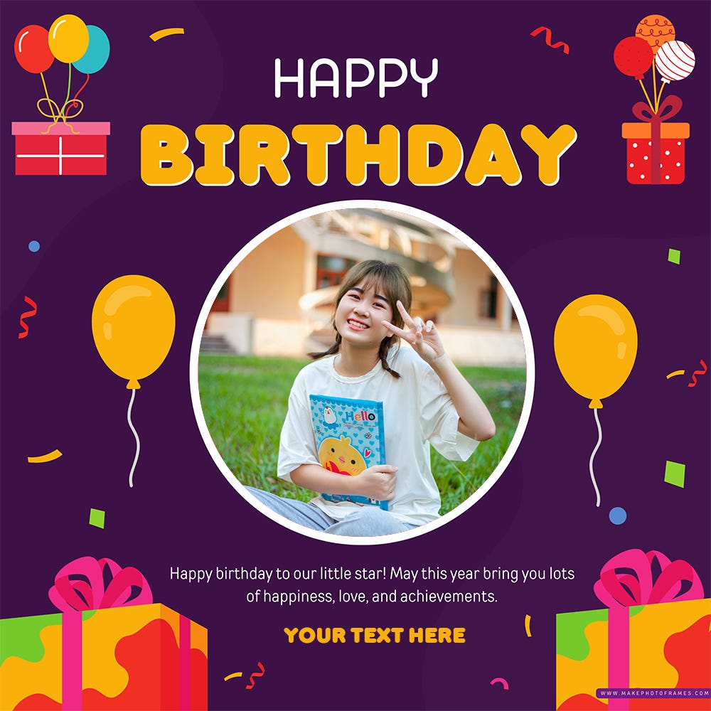 free online birthday card photo frame with edit name makephotoframes