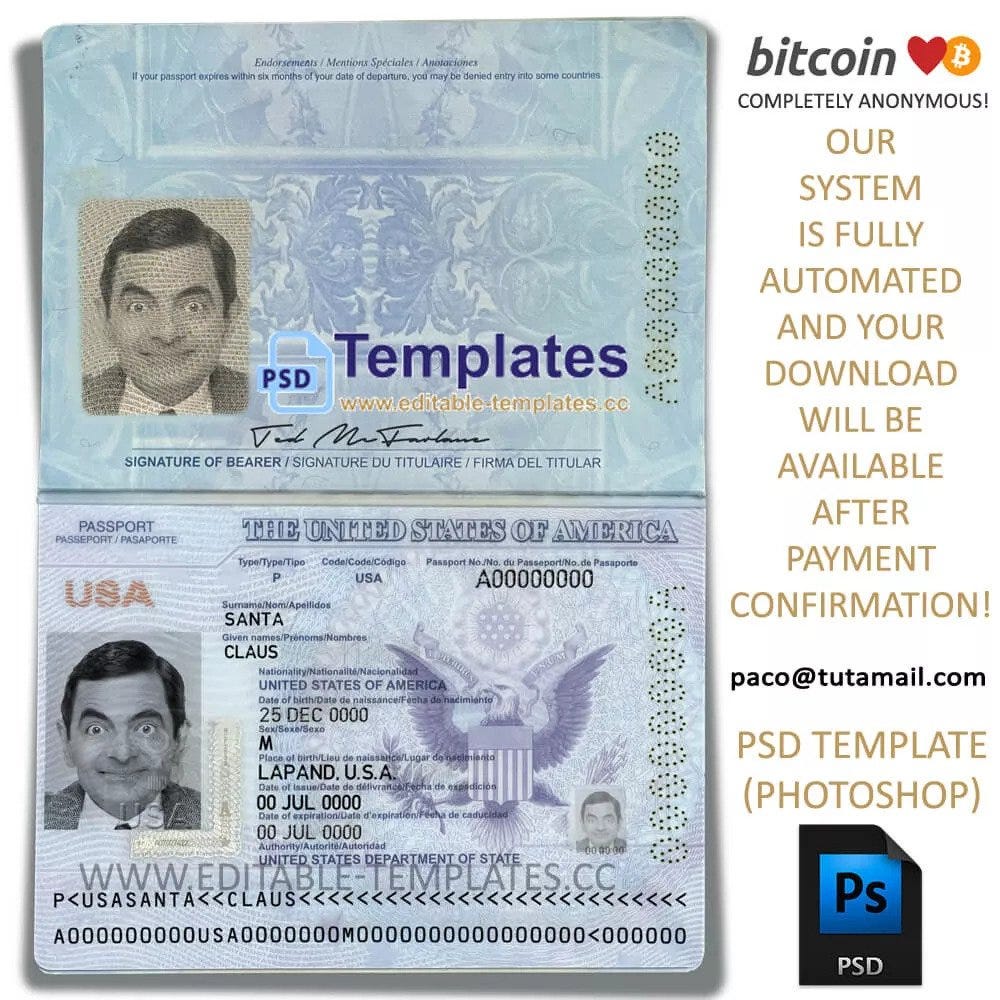 Passport, ID, DL, driving licence editable templates with Bitcoin