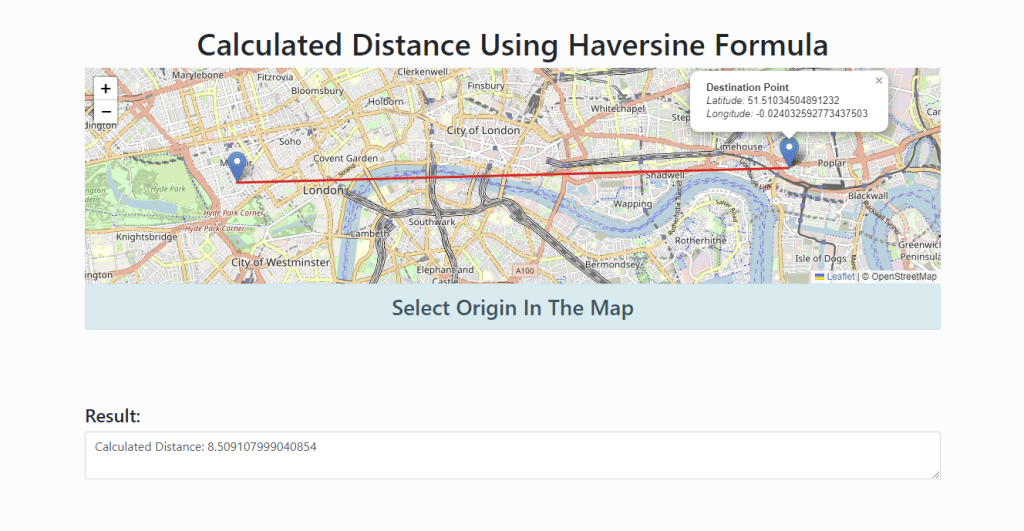 User Interface for Distance Calculation by PyScript and Leaflet.js A