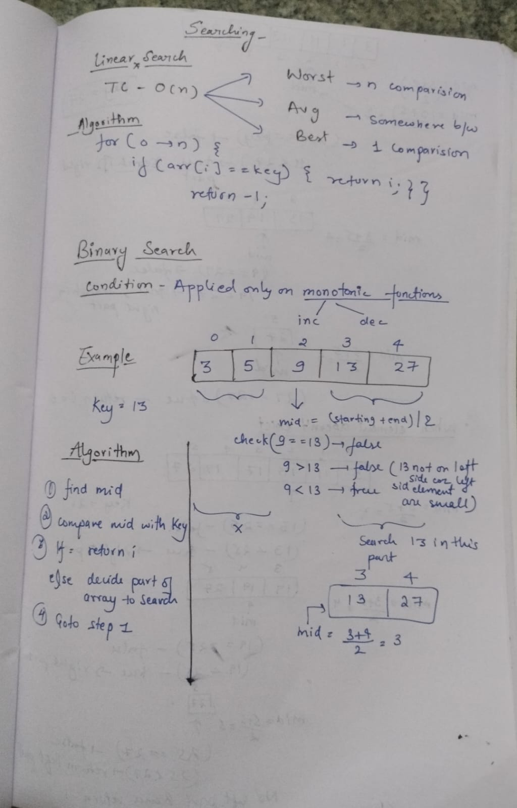 Binary Search Handwritten notes with Time Complexity and Space Complexity by Saumya Gaur Medium