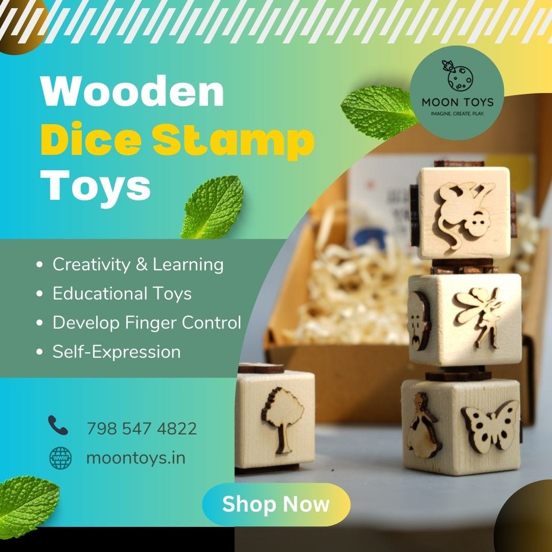 Wooden Stamp Dice Set Educational Tool For Kids (4 Dice 6 sided