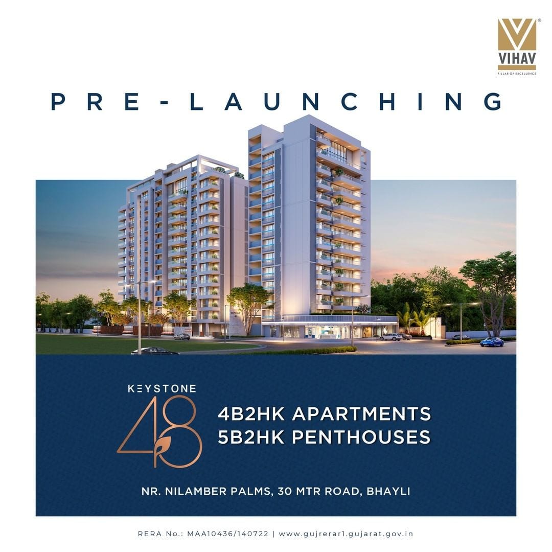 Keystone 48 offers 4B2HK Flats and 5B2HK Penthouses in Bhayli Vihav