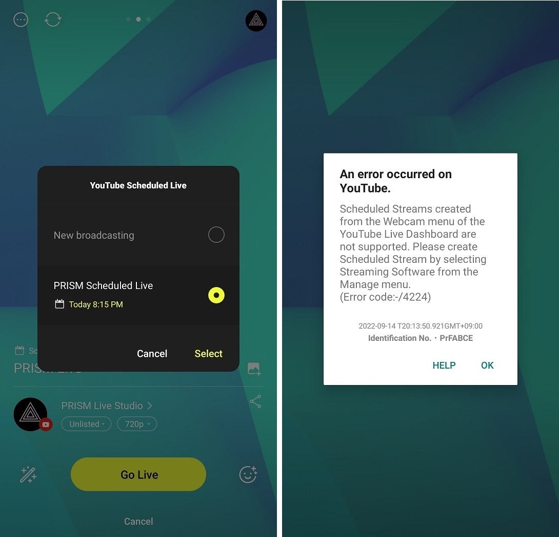 ไม่รองรับการสตรีมตามกำหนดเวลาที่สร้างจากเมนูเว็บแคมของ YouTube Live