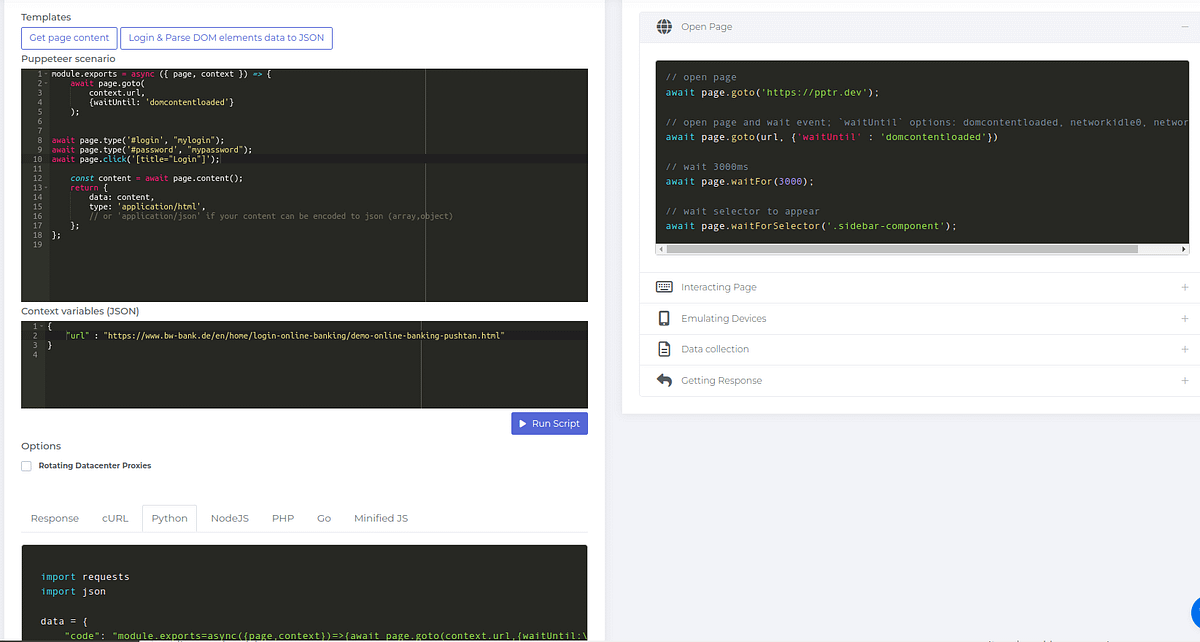 Online Javascript scenario builder for advanced web scraping by Oleg