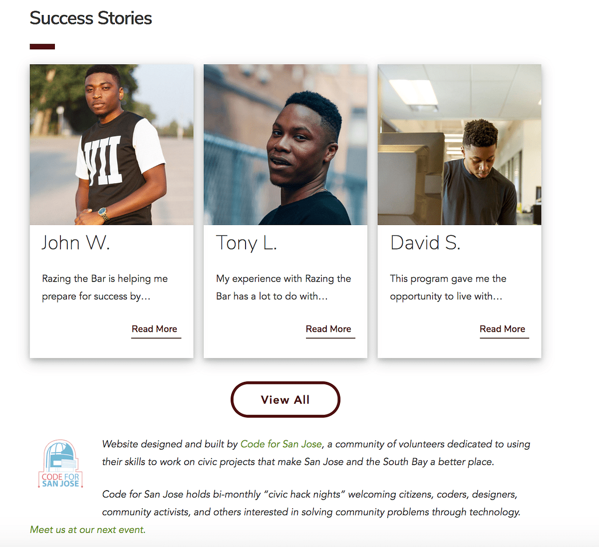 Redesigning Razing the Bar’s site by Namrata Challa Code for San