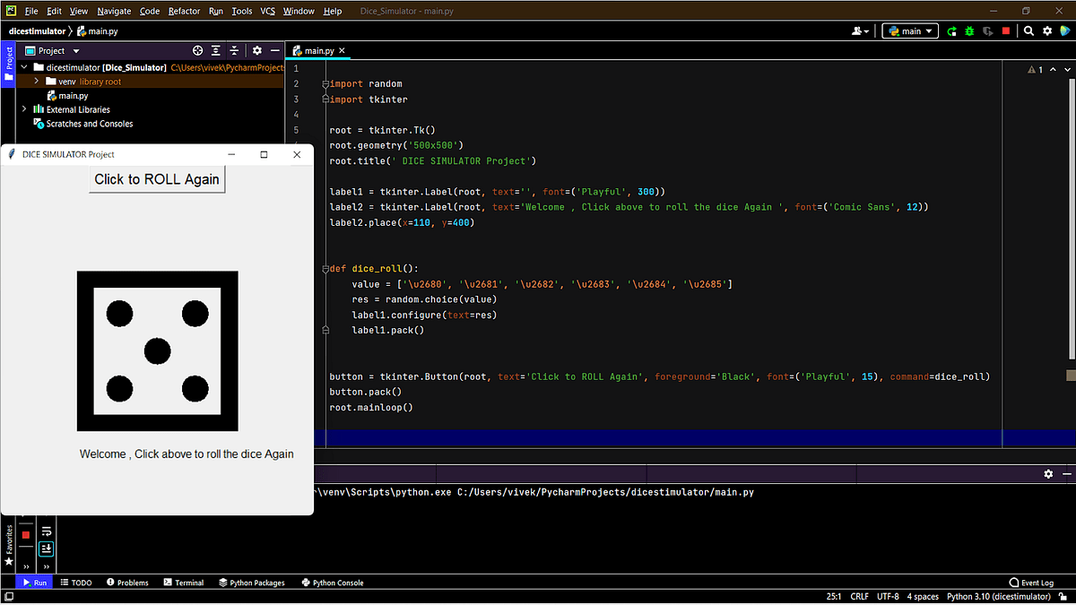 Dice Rolling Simulator Using Python Mini Project using Tkinter GUI by Vivek Shukla Medium