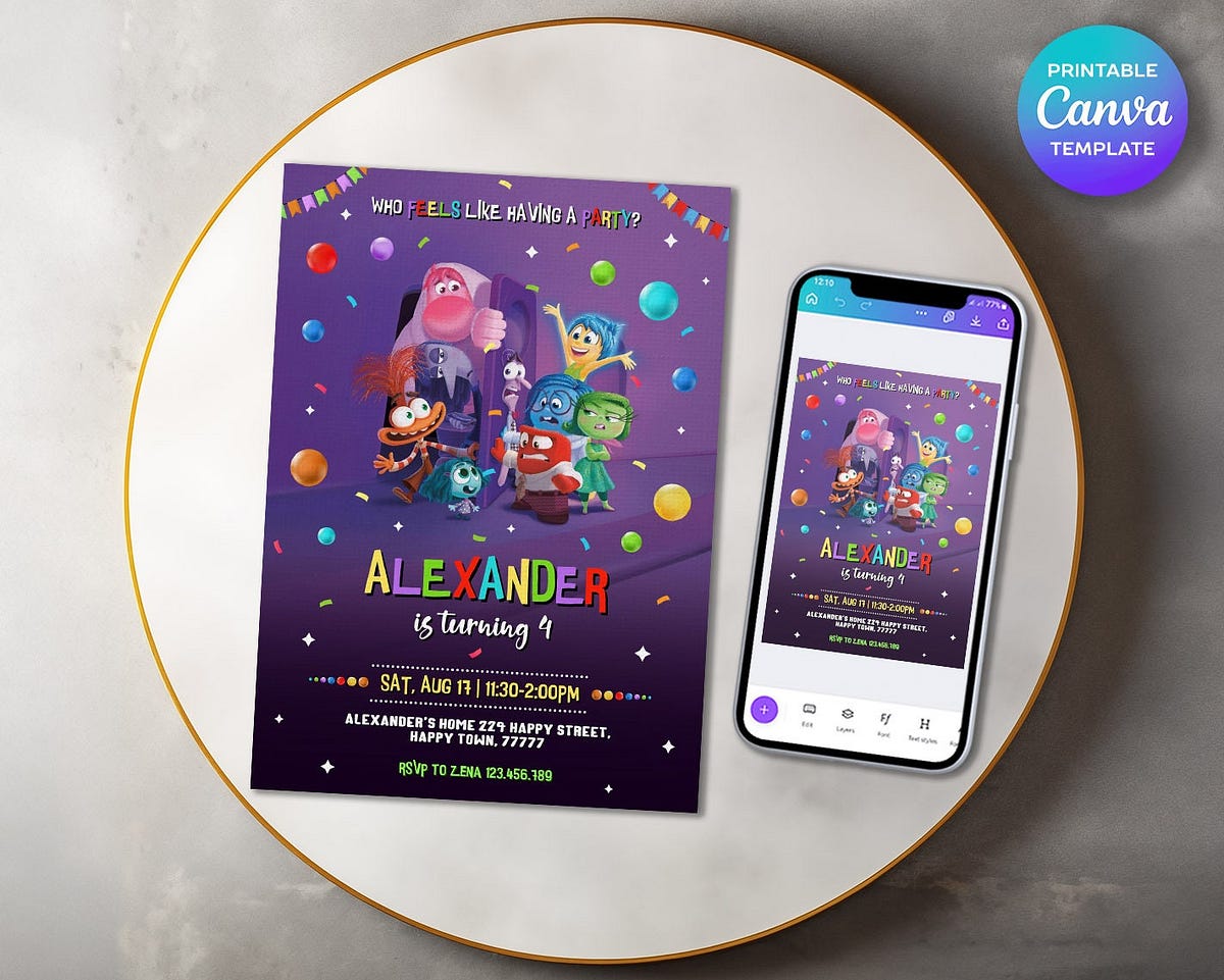 Free Inside out 2 Birthday invitation, insideout printable Invitation, movie Party Invite