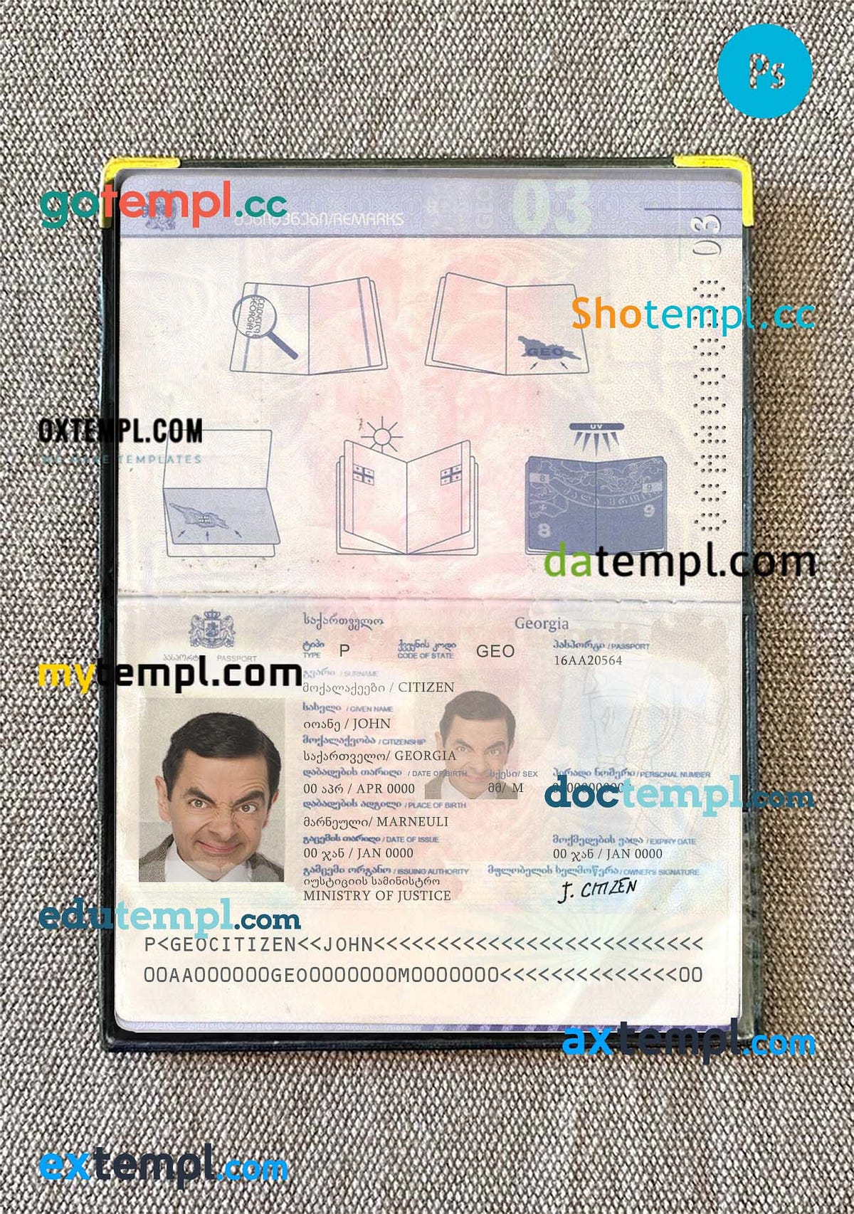 sample passport editable PSDs, scan and photorealistic