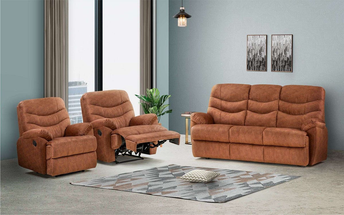 Buy Haily Fabric Sofa Set With 2 Recliners online at best price by