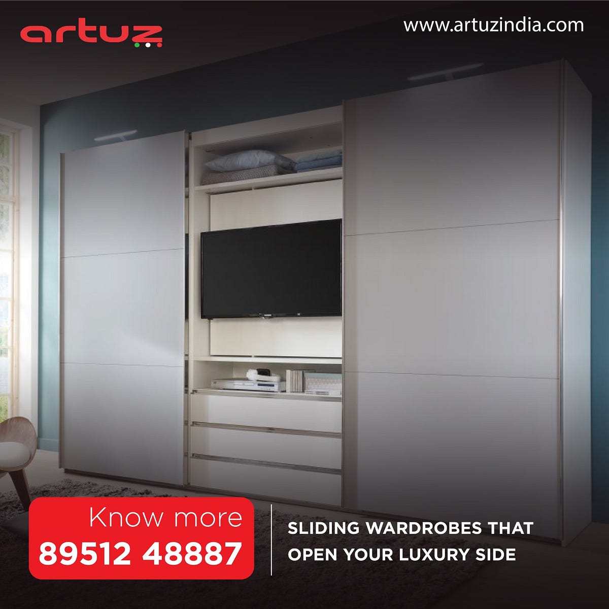 Sliding Acrylic Sliding Wardrobe by Artuz Bangalore Artuza Medium