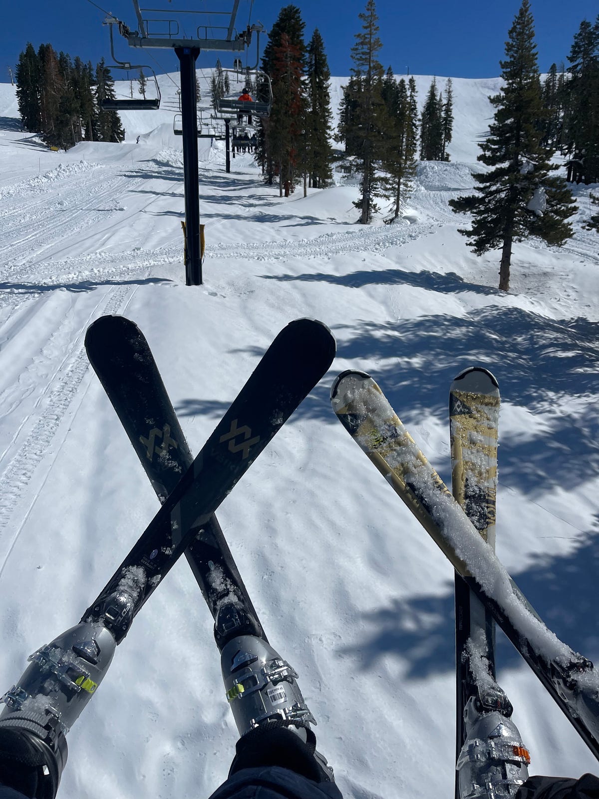 Starting the day and arriving on the chair lift. Getting off the chair