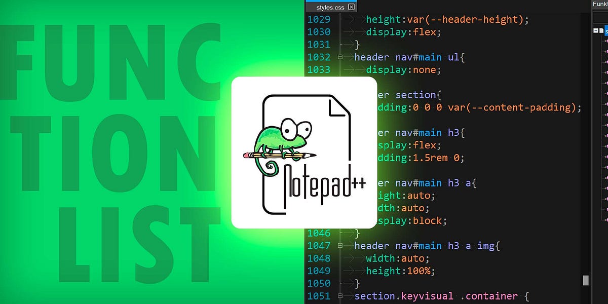 How do I keep track of large CSS files with Notepad++ and the function