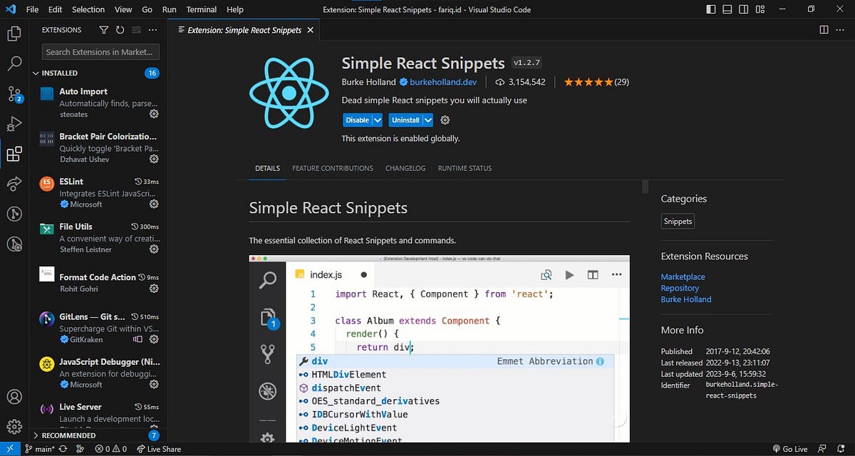 10 Extensions in VS Code That You Must Install For React by Fariq