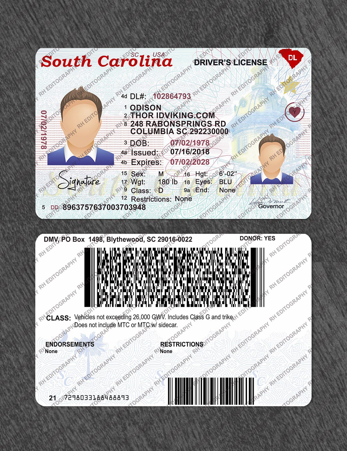 South Carolina Driving Licence PSD Template • Fully Editable • High