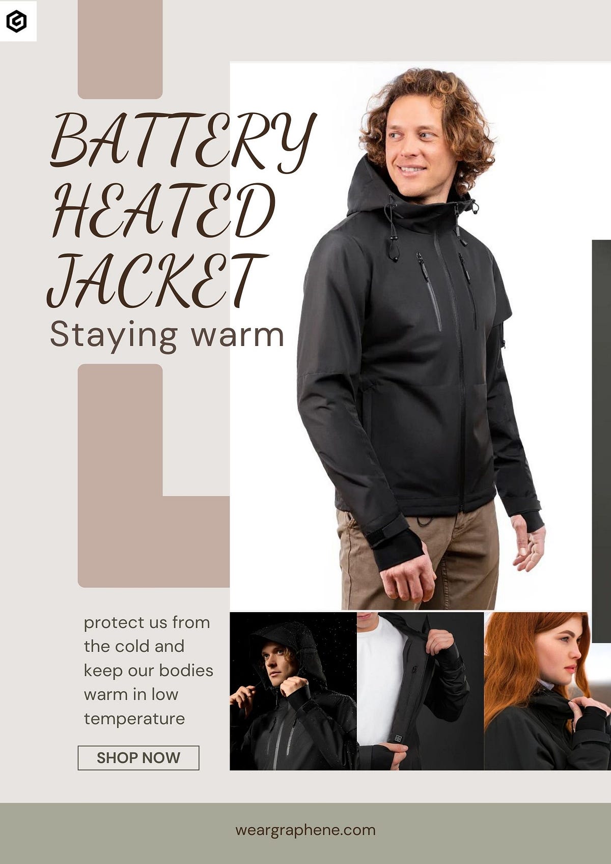 Battery heated jacket Thin and light. Weargraphene Medium