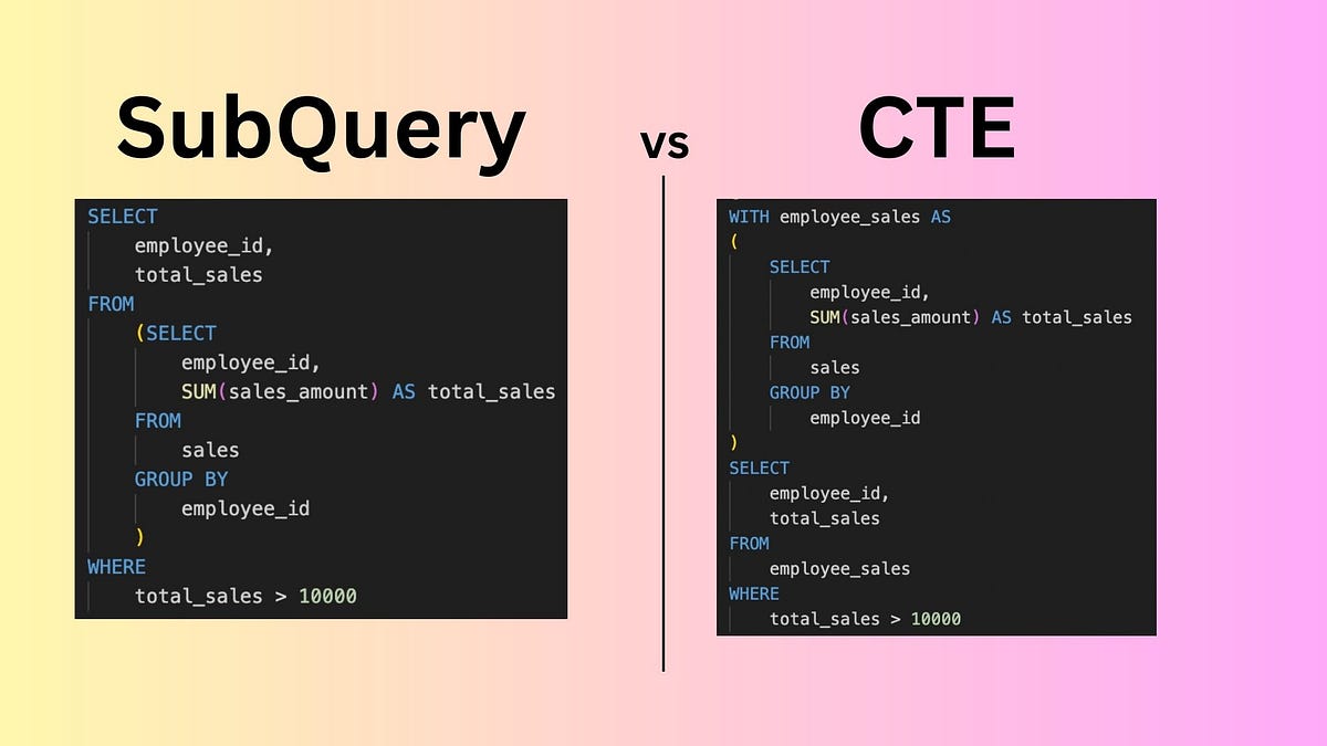 Sql Common Table Expression Vs Subquery at Billy Rice blog