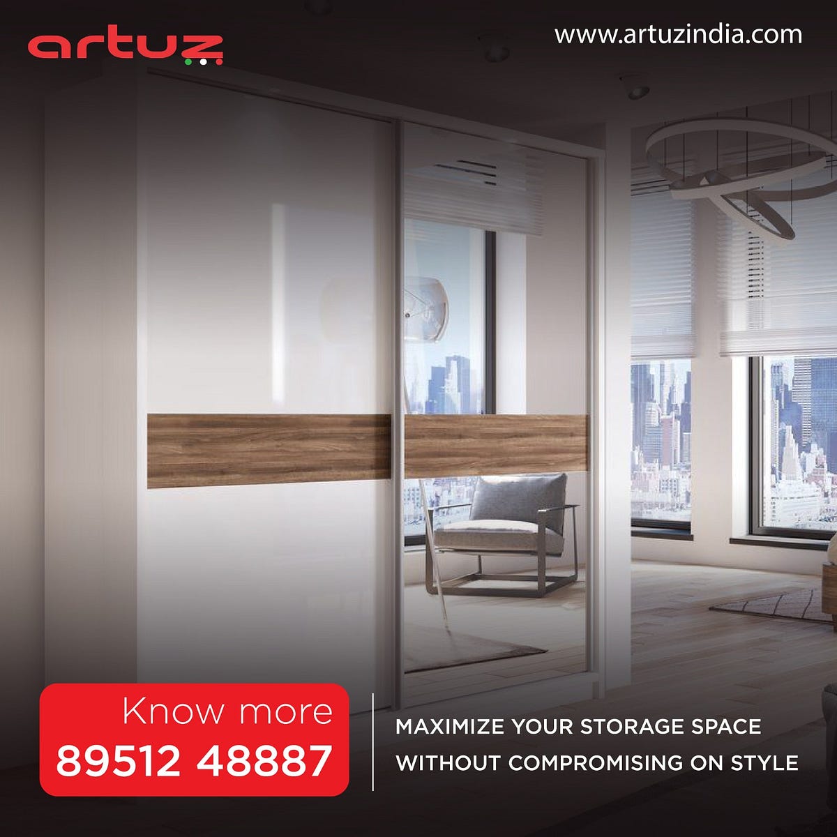 Style Lacquered Glass Sliding Wardrobe — Artuz Bangalore Artuza Medium