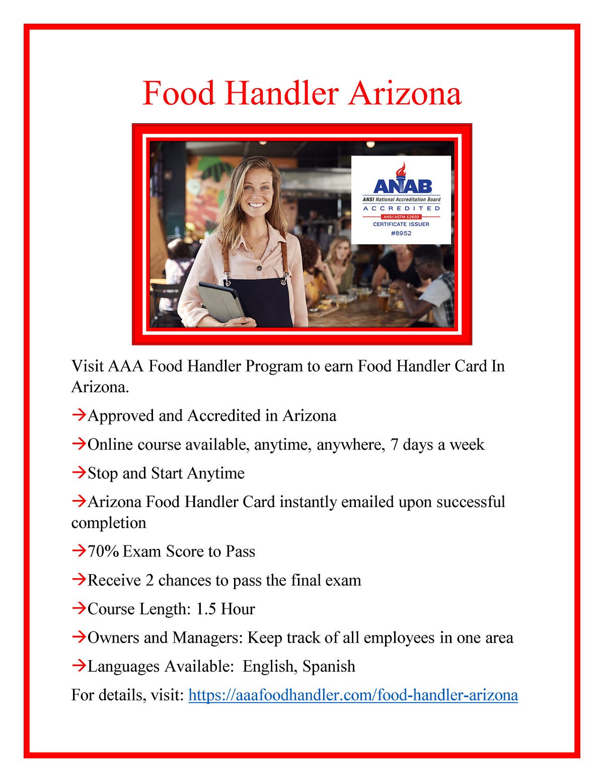 Food Handler Arizona Visit AAA Food Handler Program to earn Food