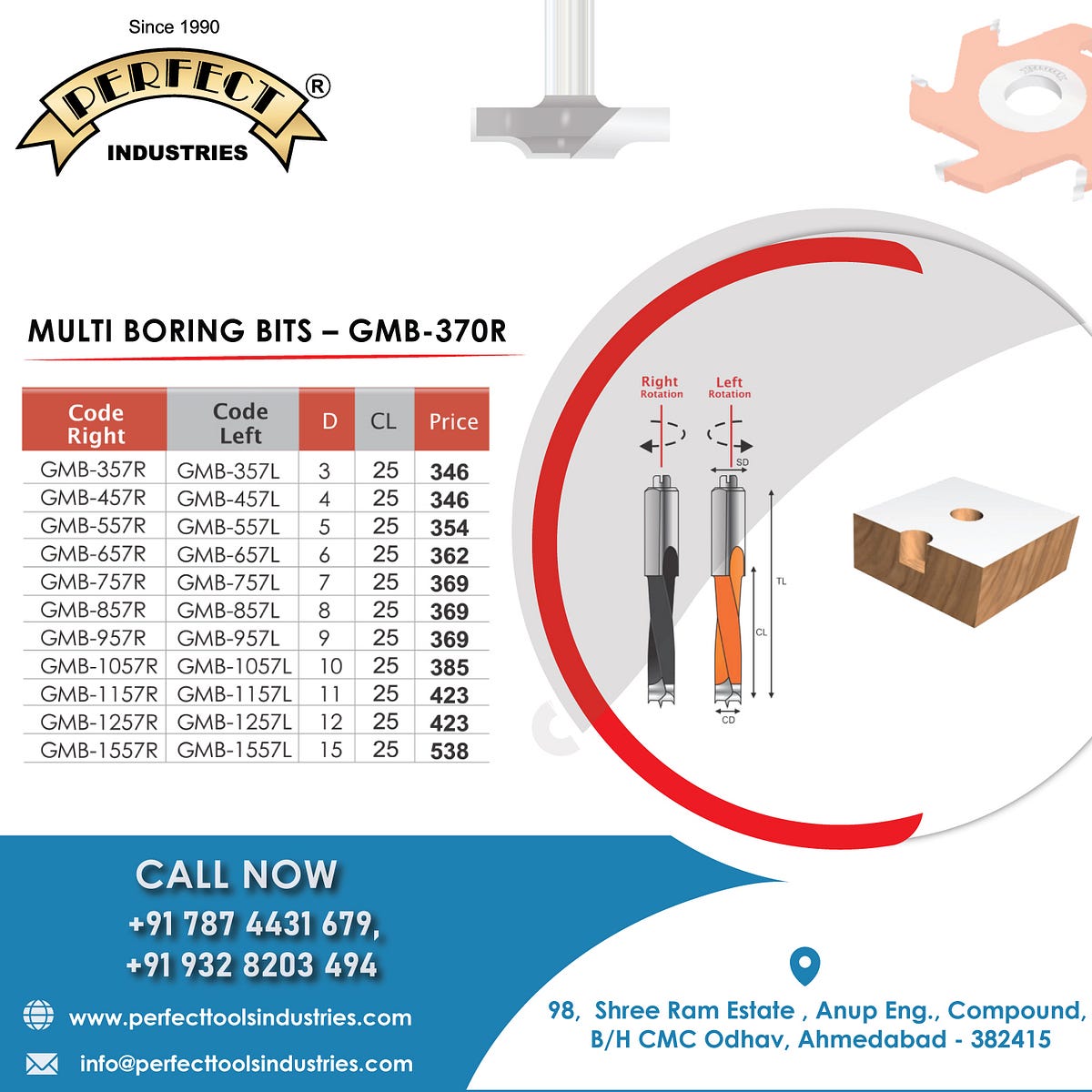 Manufacturer & Suppliers of Wood Multi Boring Bits — GMB370R in