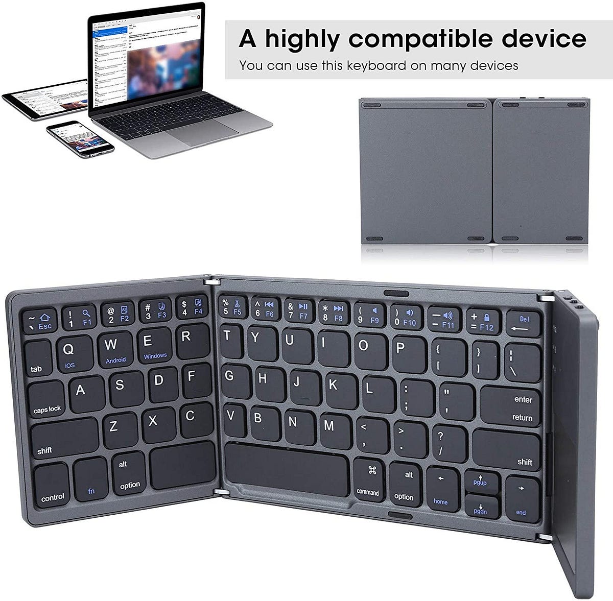 Gerioie 48 Hours Once Keyboard, Foldable Keyboard, USB Charging Portable Triple Folding Black