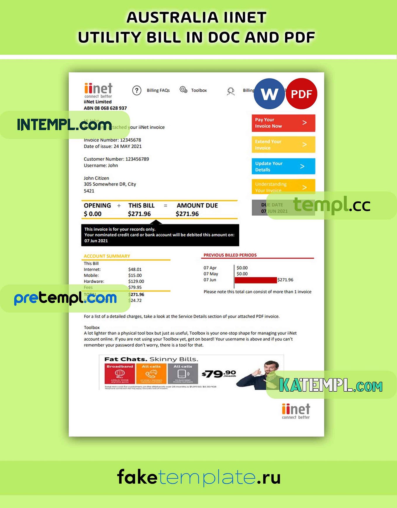 Australian gas utility bill download example fully editable in PSD