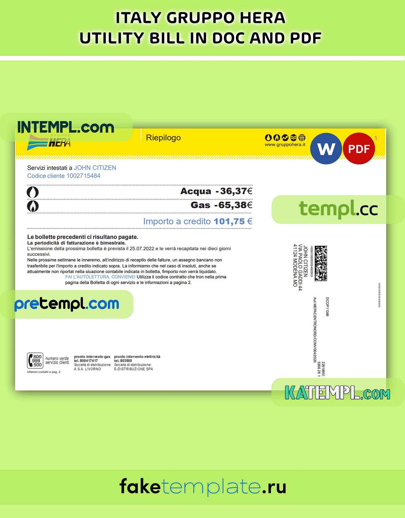 Irish Meteor utility bill download example fully editable in PSD format