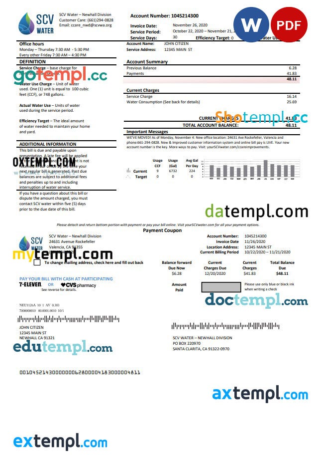 USA CITY OF HARPER WOODS utility bill, PDF and Word download template