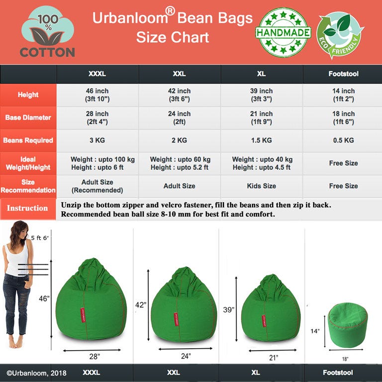 How do I select the size of a bean bag? How much beans are really