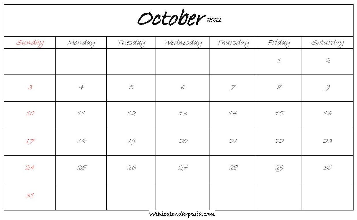 October 2021 Calendar With Holidays by Wiki Calendar Medium