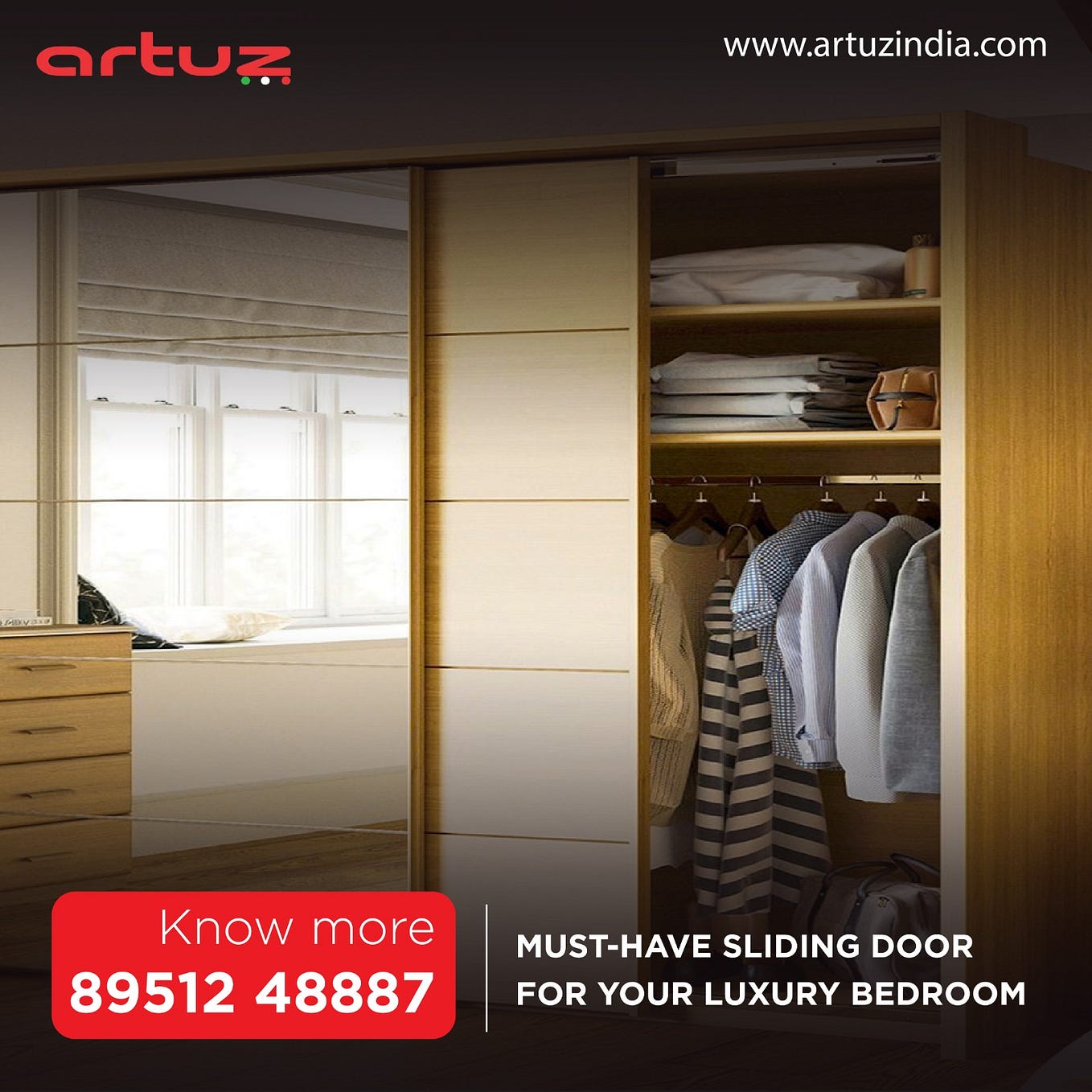 Artuz Bangalore Lacquered Glass Sliding Wardrobe Artuza Medium