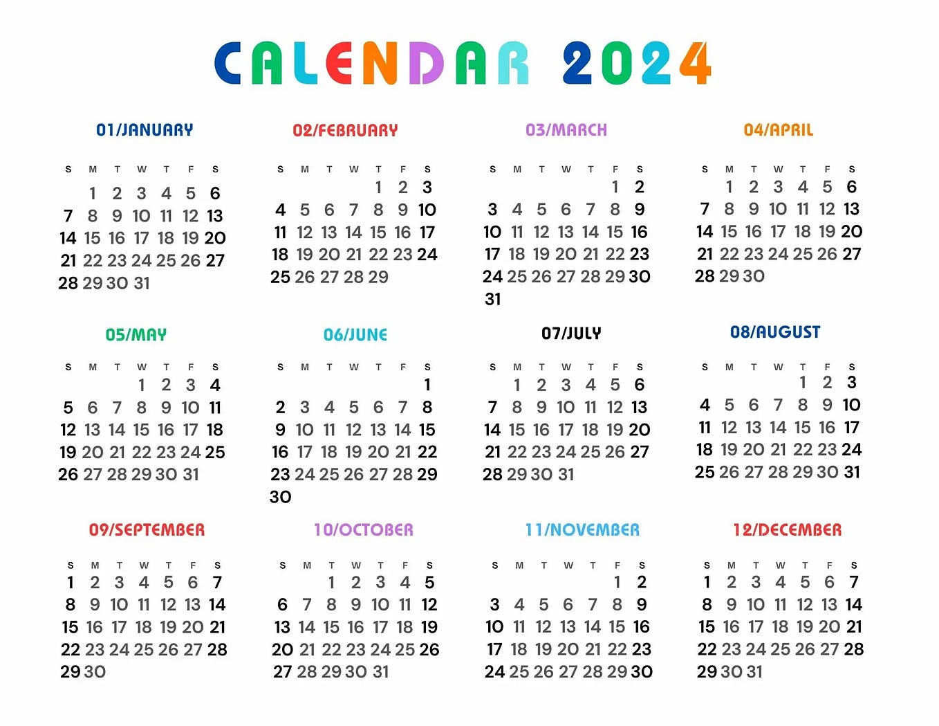 2024 Minimalist Calendar Printable Download by Calendar Print Lab Jan, 2024 Medium