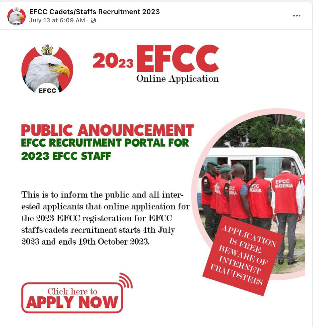 HOAX: This recruitment drive by Nigeria&rsquo;s Economic and Financial 