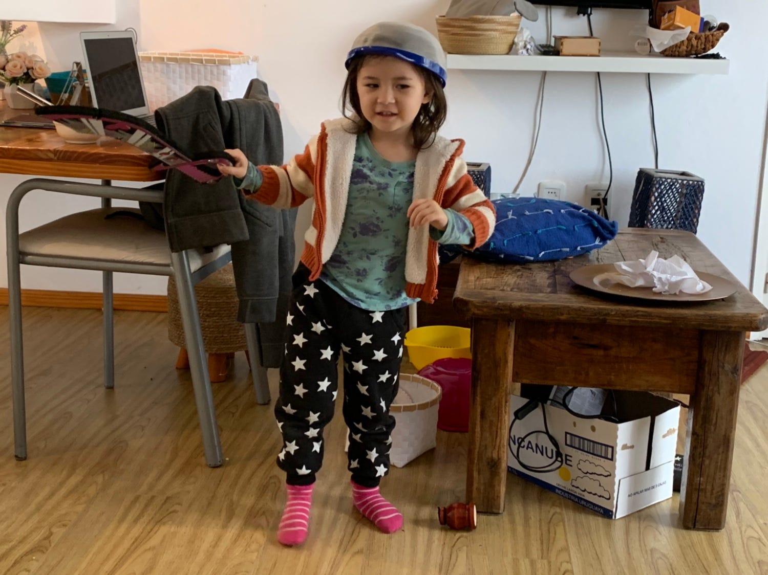 One month, holding babies, with colds.