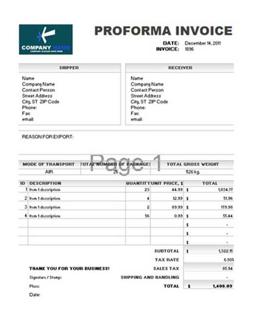 Proforma Invoice Template Gives Professional Look to Your Business by