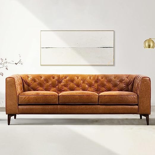 POLY & BARK Essex Leather Couch 89Inch Leather Sofa with Tufted Back; Full Grain Leather Couch