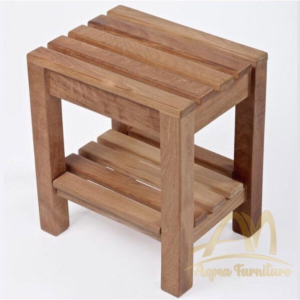 Wooden Step Stool Shower Bench Coach 16 Inch CV Aqma Furniture Medium