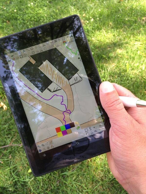 First test of tablet mapping . Using Open Orienteering Mapper on a