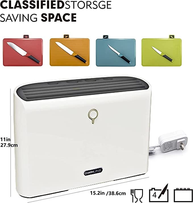 Charmline Smart Cutting Board And Knife Set With Holder, 4 Color Coded