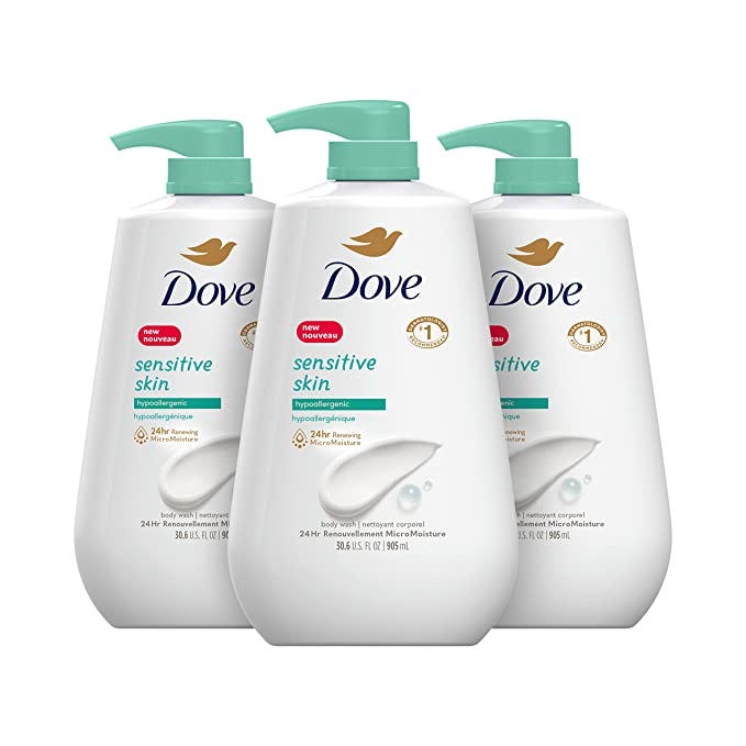 Dove Body Wash with Pump Sensitive Skin 3 Count Hypoallergenic, Paraben