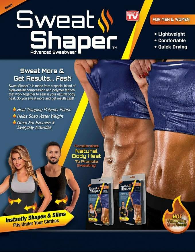 “Sweat shaper” typically refers to a type of compression garment or clothing designed to