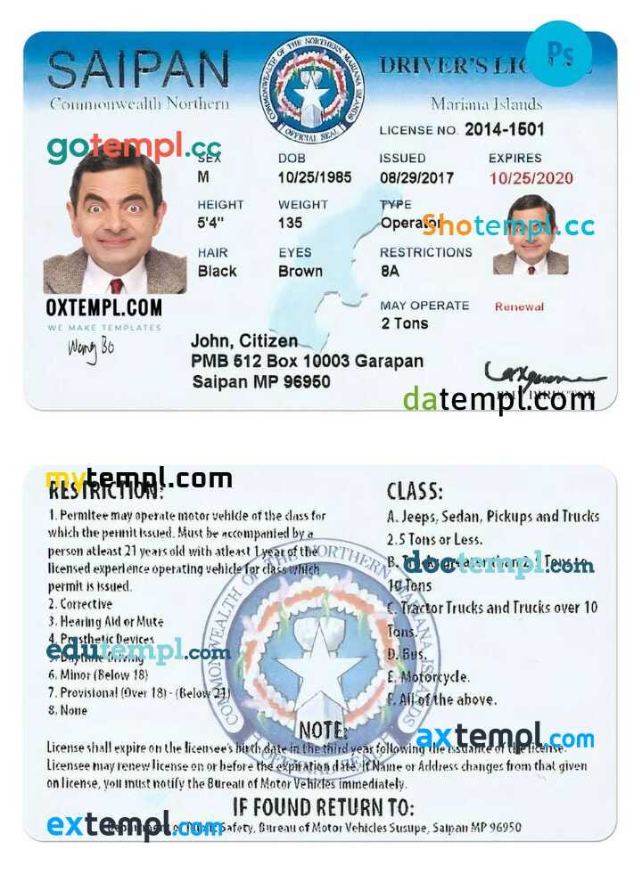 Northern Mariana Islands Saipan driver’s permit PSD template by