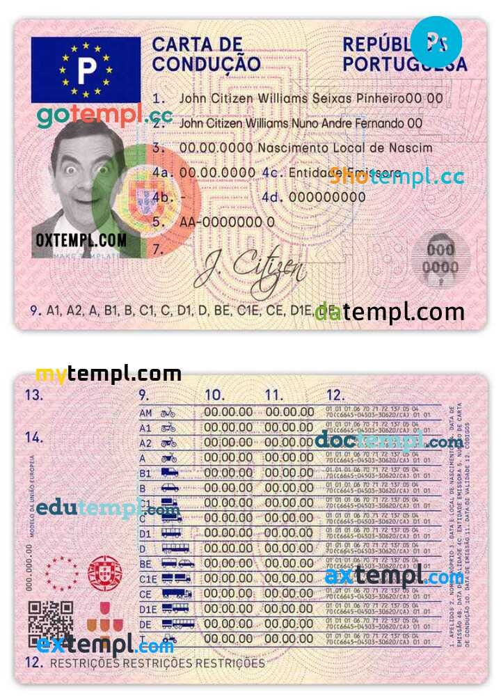 Portugal driver’s permit template in PSD format, with all fonts, fully