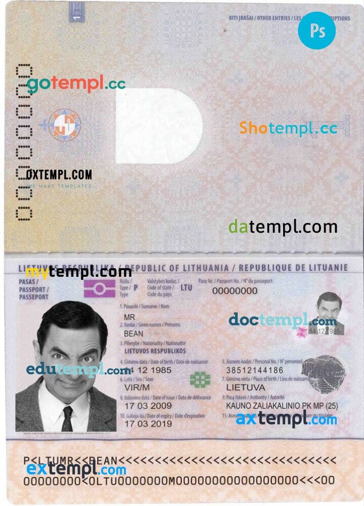 Lithuania passport PSD download template by Pretempl Passport