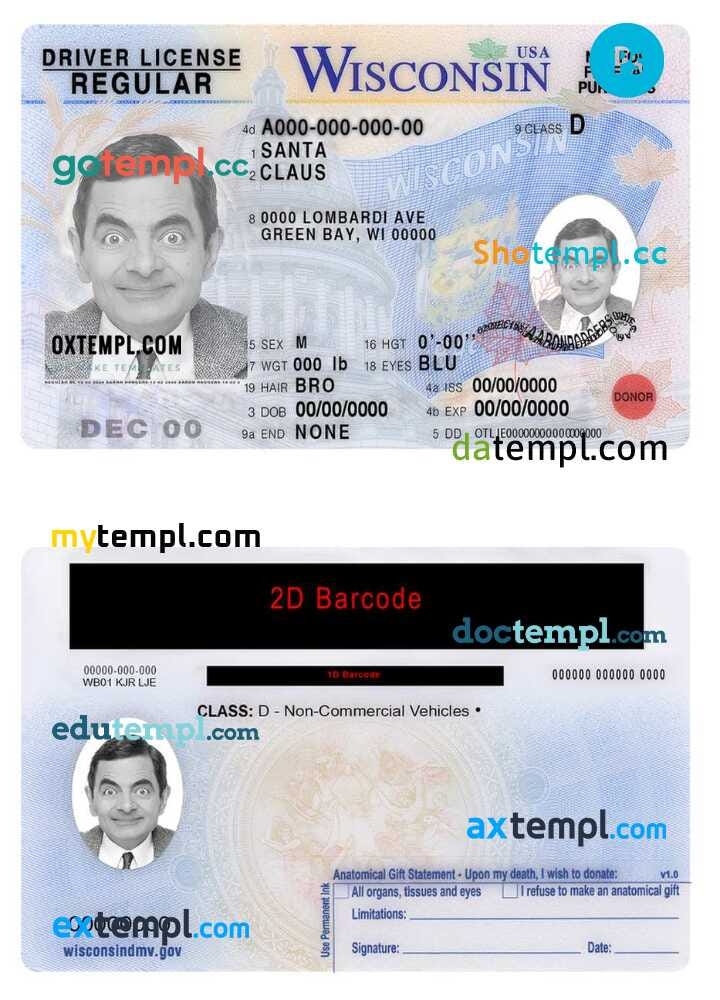 USA Wisconsin driving license template in PSD format by Doctempl Medium