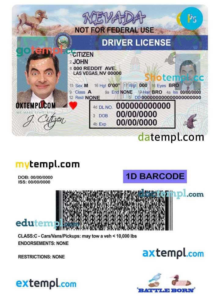 USA Nevada driving license template in PSD format by Doctempl Dec