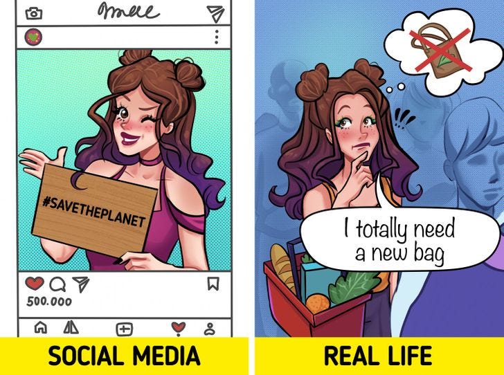 11 Images Illustrate “Pretension vs Reality” of People on Social Media by Olive Bean Medium