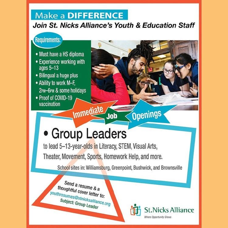 St. Nicks Alliance is Hiring Group Leaders NeON Works Medium