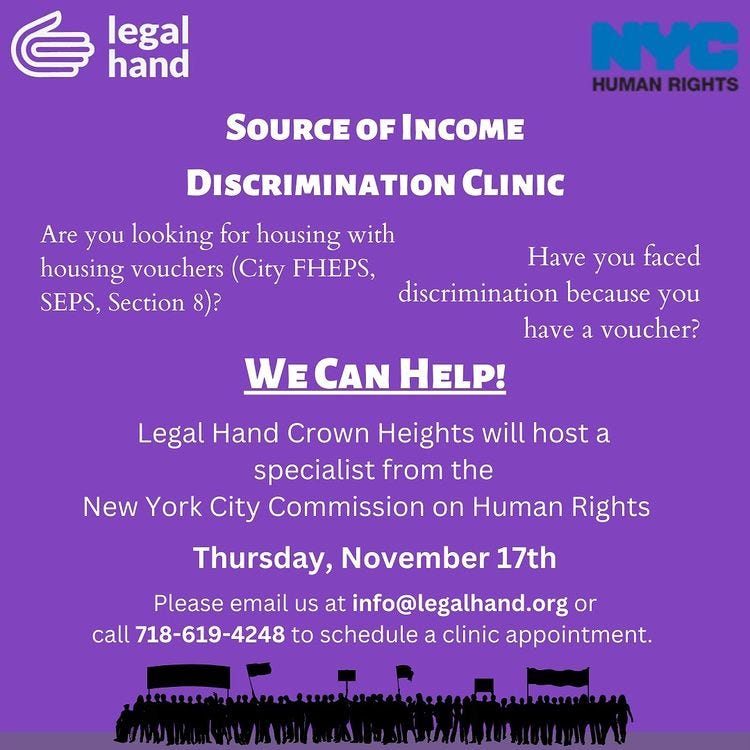 Housing Discrimination — Legal Clinic 11/17 in Crown Heights NeON