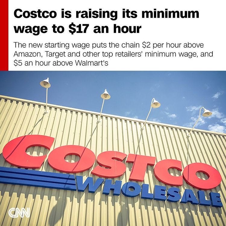 According to CNN Costco this week raised📈 its starting wage for