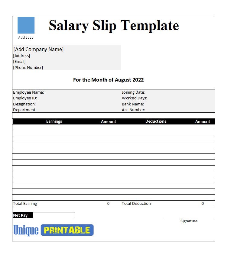 Printable Salary Slip Templates. Using Salary Slip Templates by